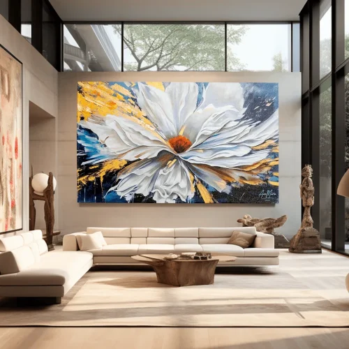 Cuadro Flor Blanca Sobre Azul
