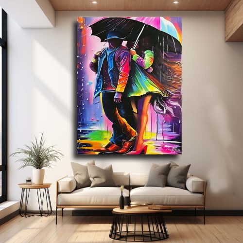 Cuadro Pareja Bajo la Lluvia Estilo Pop Art